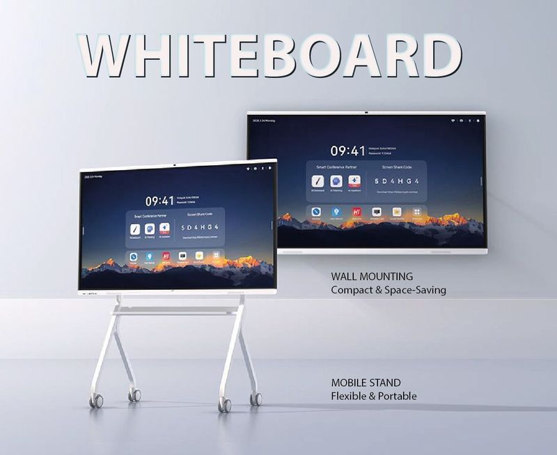 Whiteboard Das interaktive Whiteboard vereint Präsentation, Kommunikation und Zusammenarbeit auf einem intelligenten Touchdisplay. Flexibel einsetzbar – mobil oder fest installiert. Für moderne Meetings, kreative Workshops und erfolgreiche Zusammenarbeit in einer digitalen Welt.